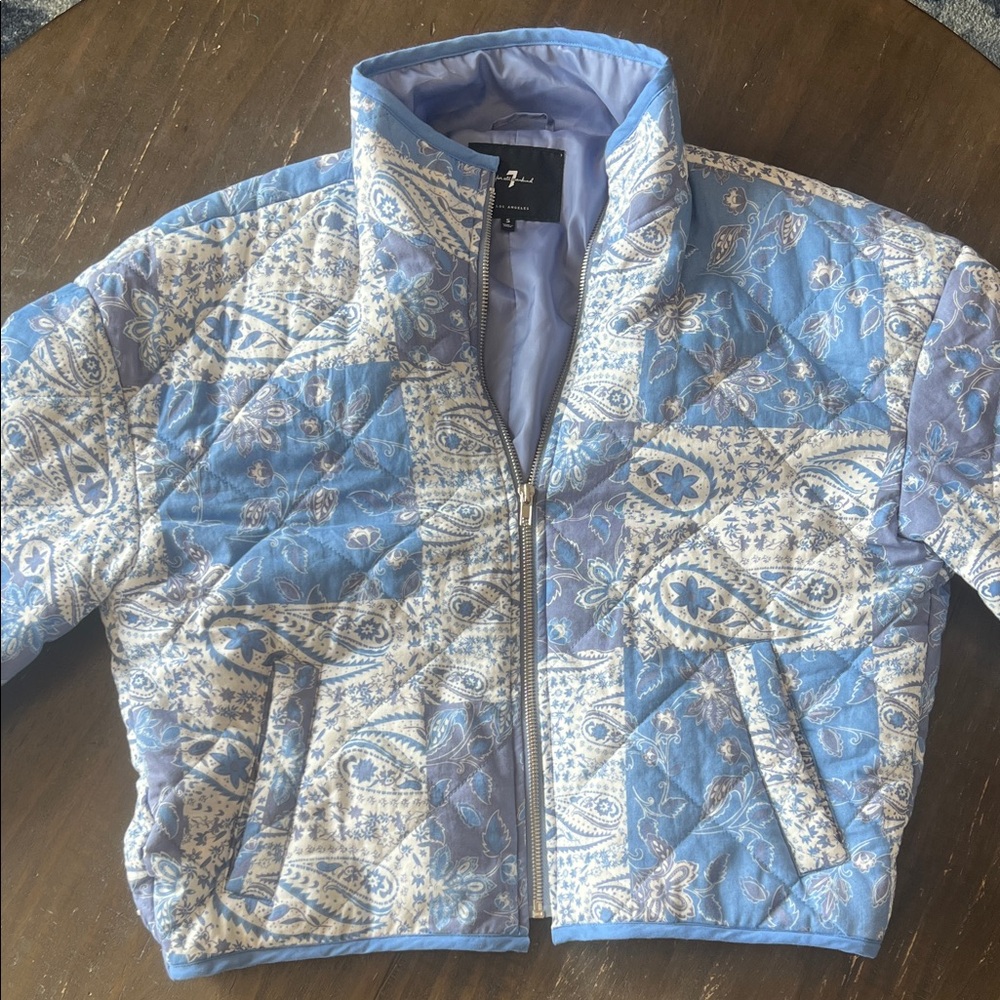 Anthropologie Avec Les Filles Patchwork Floral Quilted Jacket Blue/White Sz Smal